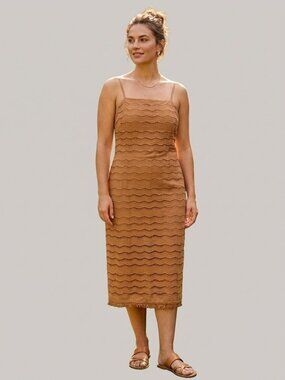 Walter Baker Camel Tan Embroidered Eyelet Cotton Midi Dress Size 10